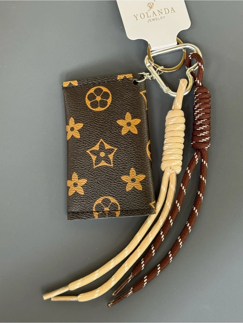 Yolanda Jewelry Brown Pattern Mini Card Holder Keychain Bag Charm NWT
